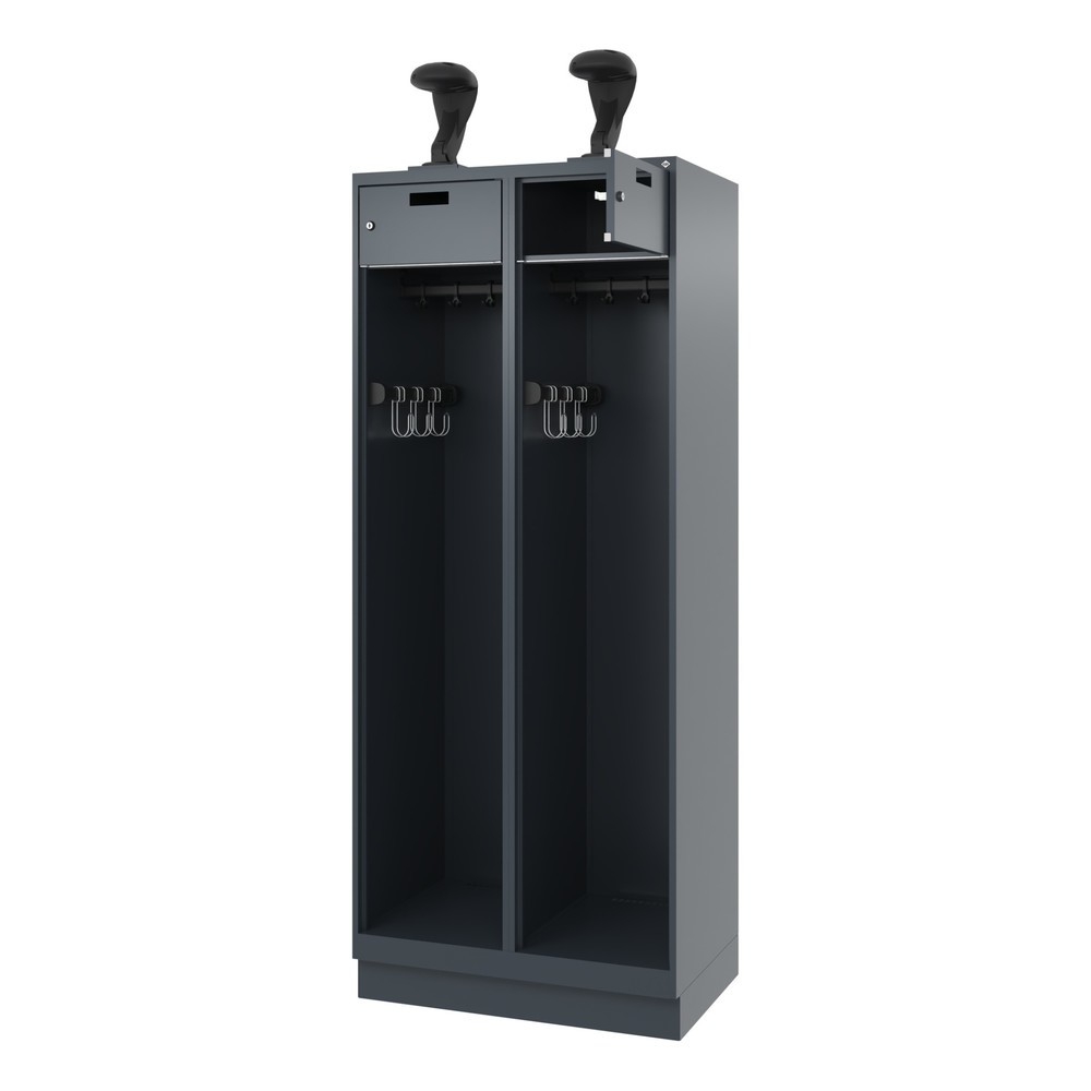 Product afbeelding: C+P brandweerkast PRAKTUS, sokkel, 2 compartimenten, hxbxd 1.850 x 800 x 500 mm, antracietgrijs, met helmhouder