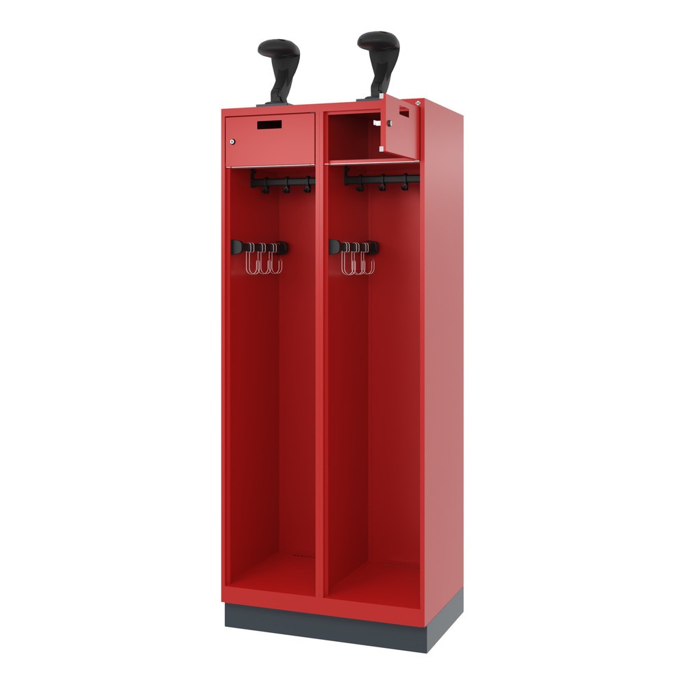 Product afbeelding: C+P brandweerkast PRAKTUS, sokkel, 2 compartimenten, hxbxd 1.850 x 800 x 500 mm, vuurrood, met helmhouder