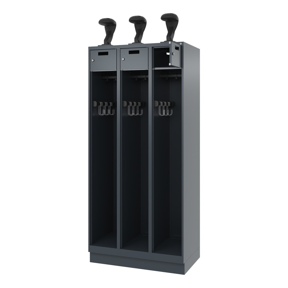 Product afbeelding: C+P brandweerkast PRAKTUS, sokkel, 3 compartimenten, hxbxd 1.850 x 900 x 500 mm, antracietgrijs, met helmhouder