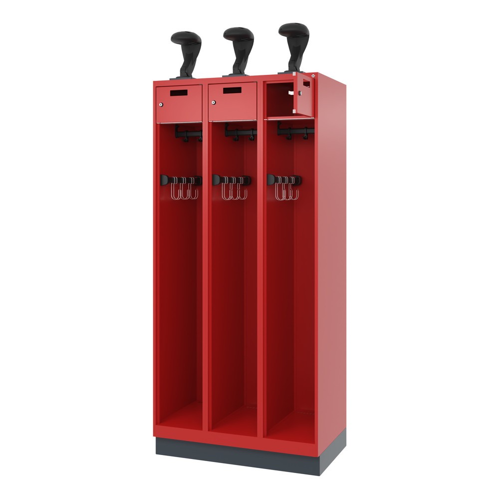 Product afbeelding: C+P brandweerkast PRAKTUS, sokkel, 3 compartimenten, hxbxd 1.850 x 900 x 500 mm, vuurrood, met helmhouder