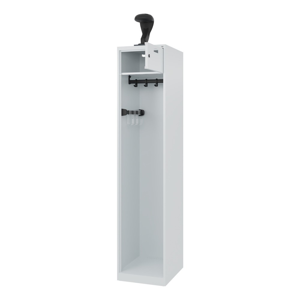 Product afbeelding: C+P brandweerkast PRAKTUS, vloerglijders, 1 compartiment, hxbxd 1.850 x 400 x 500 mm, lichtgrijs, met helmhouder