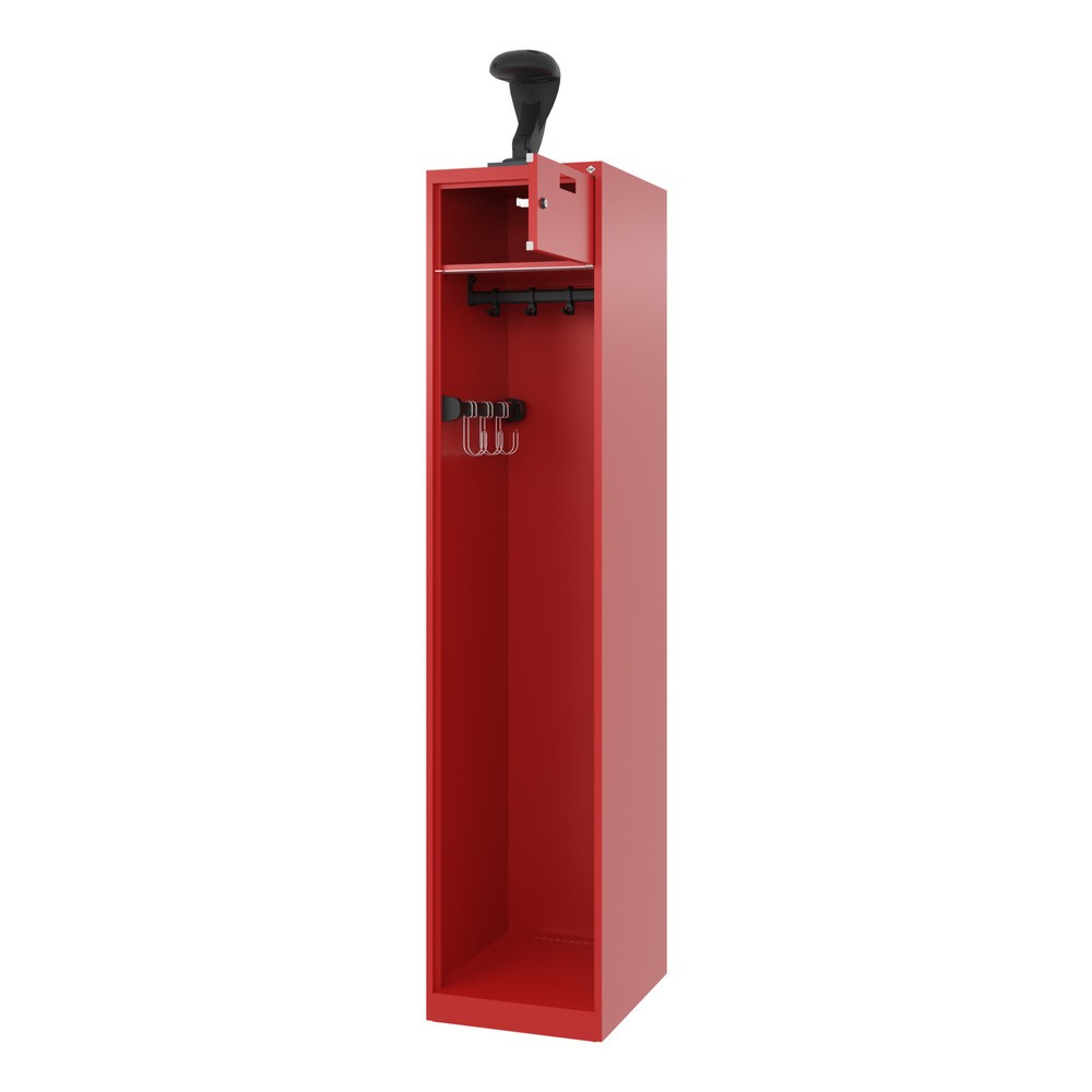 Product afbeelding: C+P brandweerkast PRAKTUS, vloerglijders, 1 compartiment, hxbxd 1.850 x 400 x 500 mm, vuurrood, met helmhouder