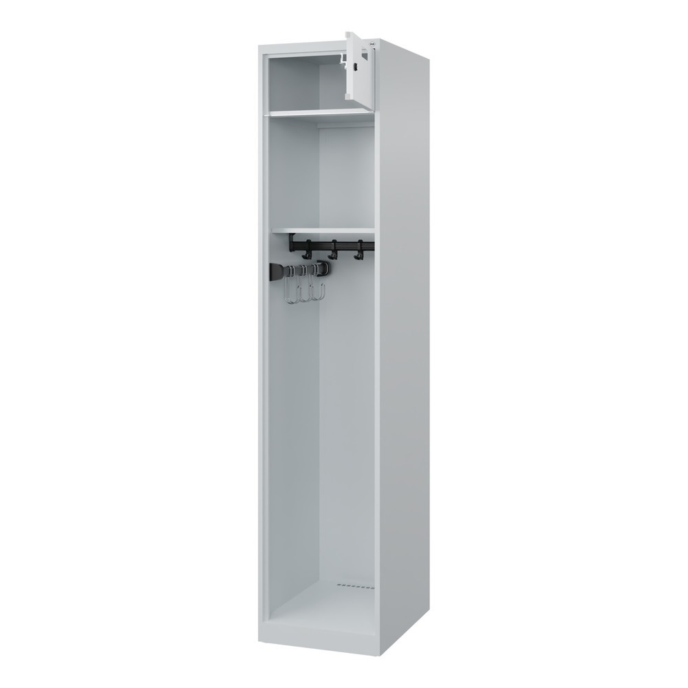 Product afbeelding: C+P brandweerkast PRAKTUS, vloerglijders, 1 compartiment, hxbxd 1.850 x 400 x 500 mm, lichtgrijs, verkorte helmbasis