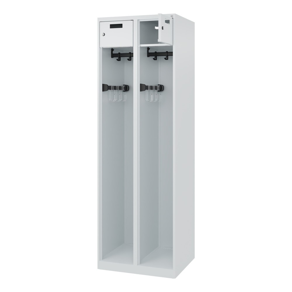 Product afbeelding: C+P brandweerkast PRAKTUS, vloerglijders, 2 compartimenten, hxbxd 1.850 x 600 x 500 mm, lichtgrijs