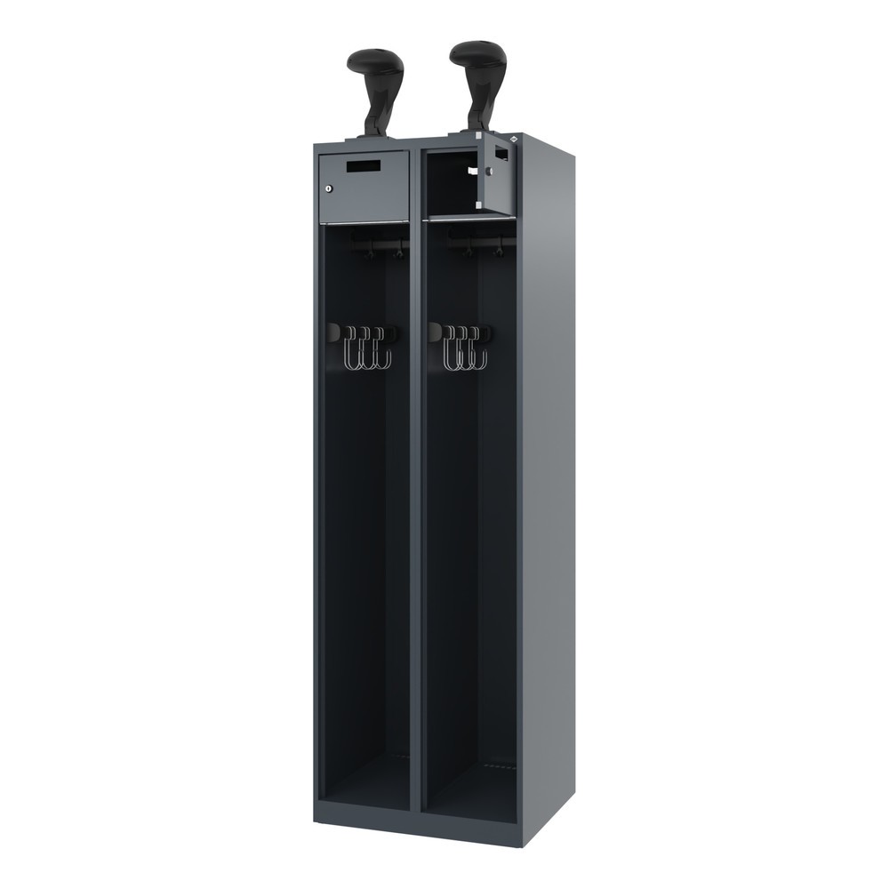 Product afbeelding: C+P brandweerkast PRAKTUS, vloerglijders, 2 compartimenten, hxbxd 1.850 x 600 x 500 mm, antracietgrijs, met helmhouder