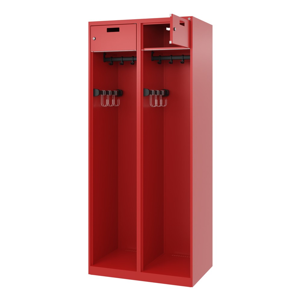 Product afbeelding: C+P brandweerkast PRAKTUS, vloerglijders, 2 compartimenten, hxbxd 1.850 x 800 x 500 mm, vuurrood