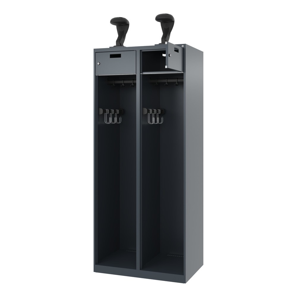Product afbeelding: C+P brandweerkast PRAKTUS, vloerglijders, 2 compartimenten, hxbxd 1.850 x 800 x 500 mm, antracietgrijs, met helmhouder