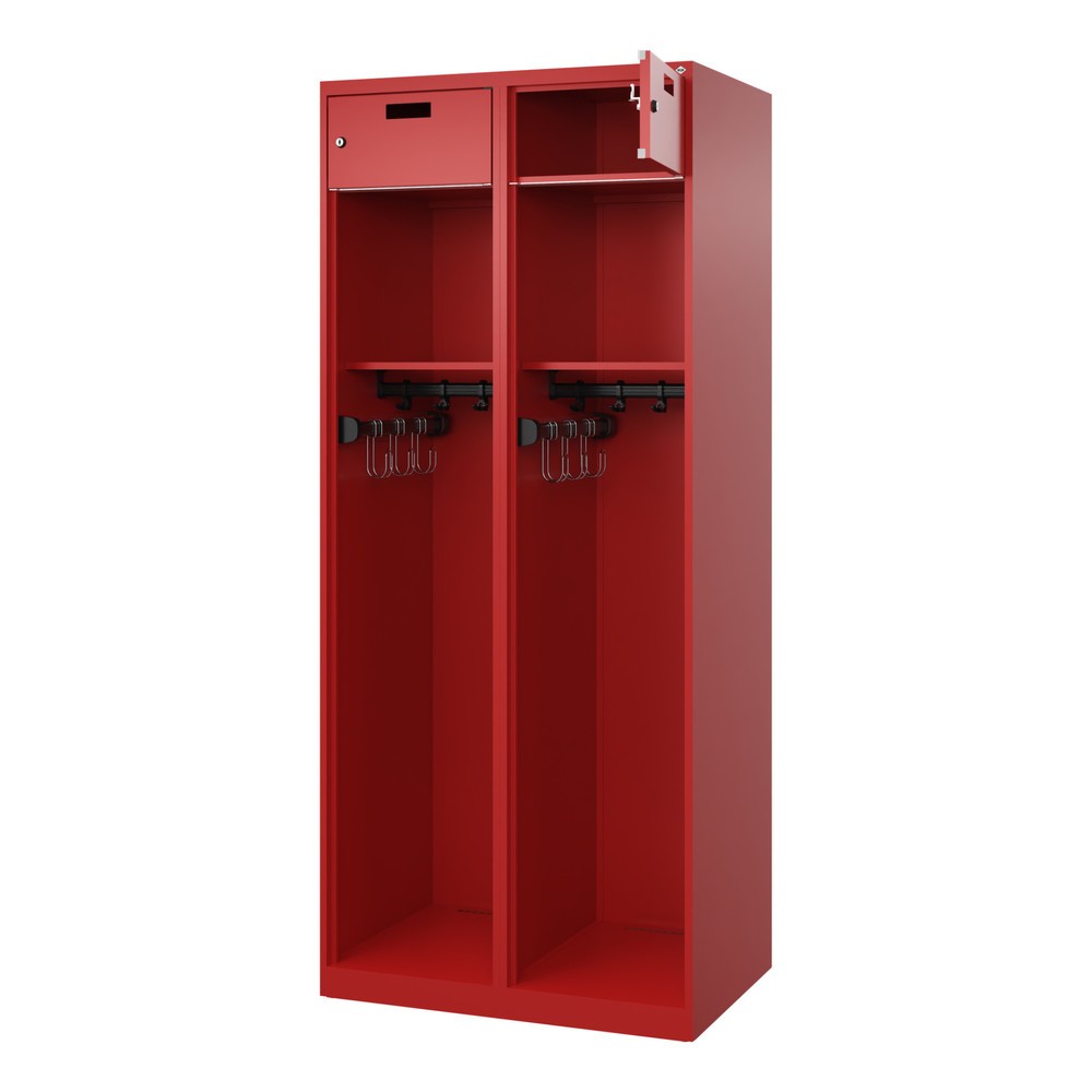 Product afbeelding: C+P brandweerkast PRAKTUS, vloerglijders, 2 compartimenten, hxbxd 1.850 x 800 x 500 mm, vuurrood