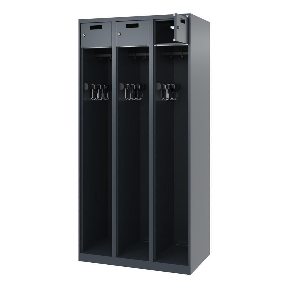 Product afbeelding: C+P brandweerkast PRAKTUS, vloerglijders, 3 compartimenten, hxbxd 1.850 x 900 x 500 mm, antracietgrijs
