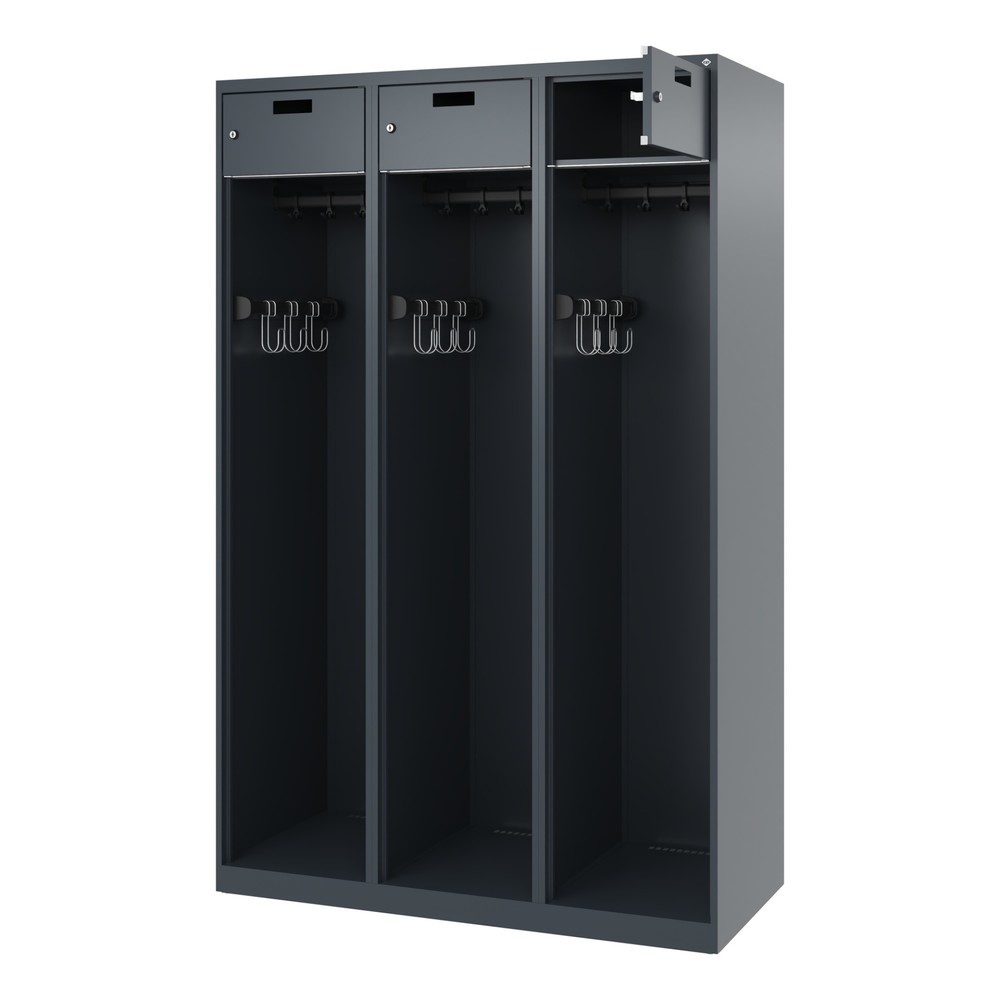 Product afbeelding: C+P brandweerkast PRAKTUS, vloerglijders, 3 compartimenten, hxbxd 1.850 x 1.200 x 500 mm, antracietgrijs