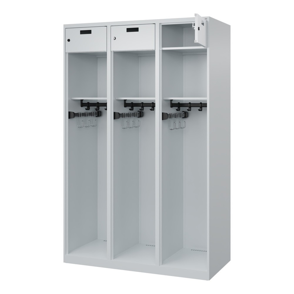Product afbeelding: C+P brandweerkast PRAKTUS, vloerglijders, 3 compartimenten, hxbxd 1.850 x 1.200 x 500 mm, lichtgrijs