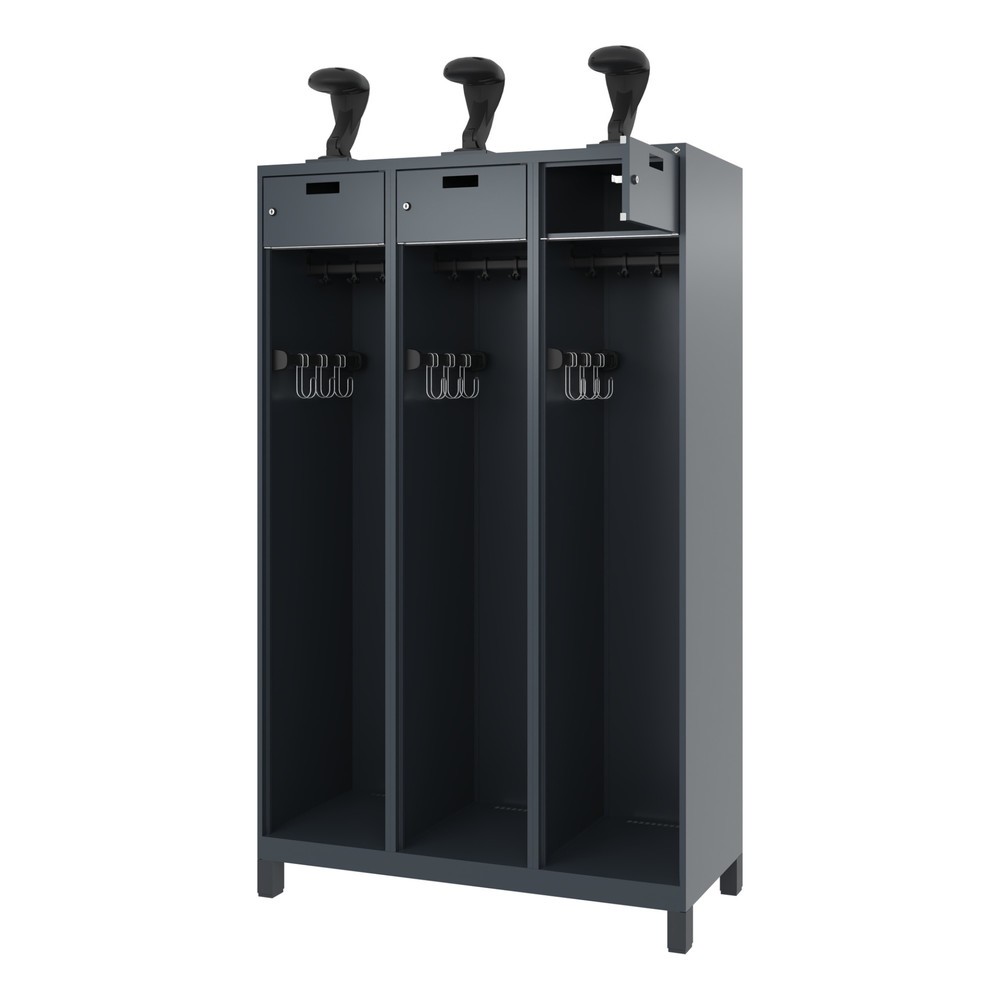 Product afbeelding: C+P brandweerkast PRAKTUS, voeten, 3 compartimenten, hxbxd 1.850 x 1.200 x 500 mm, antracietgrijs, met helmhouder