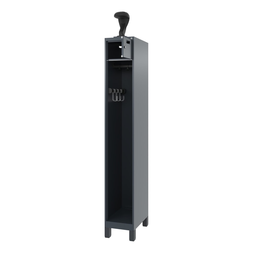 Product afbeelding: C+P brandweerkast PRAKTUS, voeten, 1 compartiment, hxbxd 1.850 x 300 x 500 mm, antracietgrijs, met helmhouder