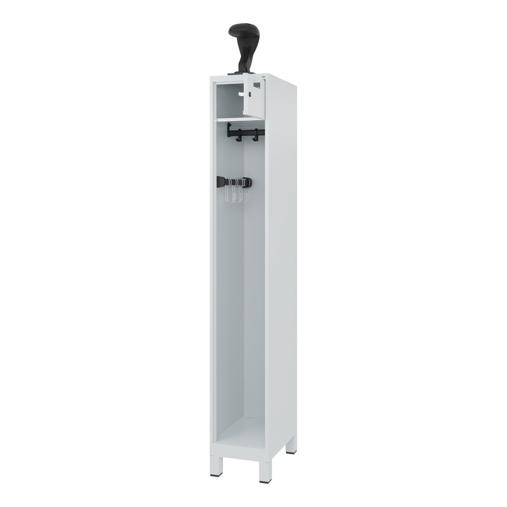 Product afbeelding: C+P brandweerkast PRAKTUS, voeten, 1 compartiment, hxbxd 1.850 x 300 x 500 mm, lichtgrijs, met helmhouder