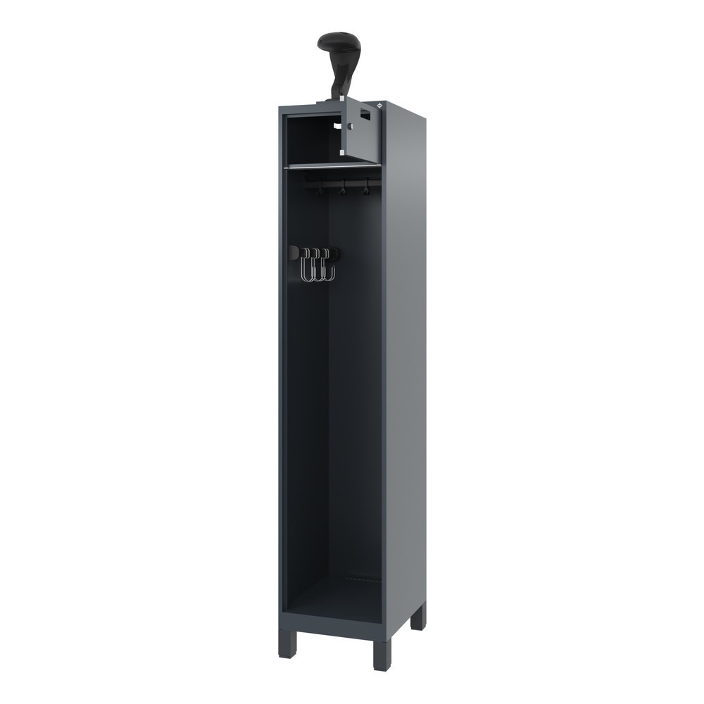 Product afbeelding: C+P brandweerkast PRAKTUS, voeten, 1 compartiment, hxbxd 1.850 x 400 x 500 mm, antracietgrijs, met helmhouder