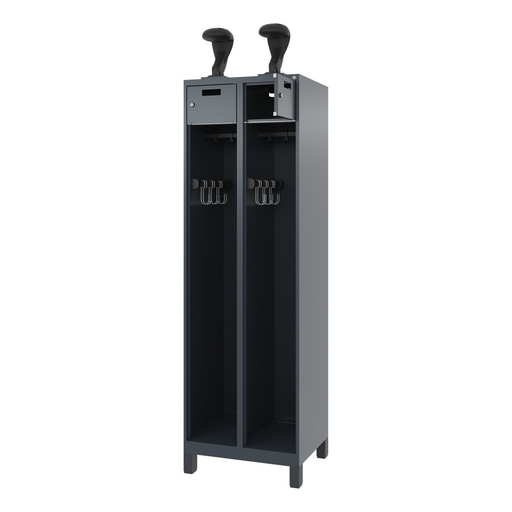 Product afbeelding: C+P brandweerkast PRAKTUS, voeten, 2 compartimenten, hxbxd 1.850 x 600 x 500 mm, antracietgrijs, met helmhouder