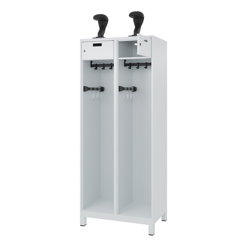 Product afbeelding: C+P brandweerkast PRAKTUS, voeten, 2 compartimenten, hxbxd 1.850 x 800 x 500 mm, lichtgrijs, met helmhouder