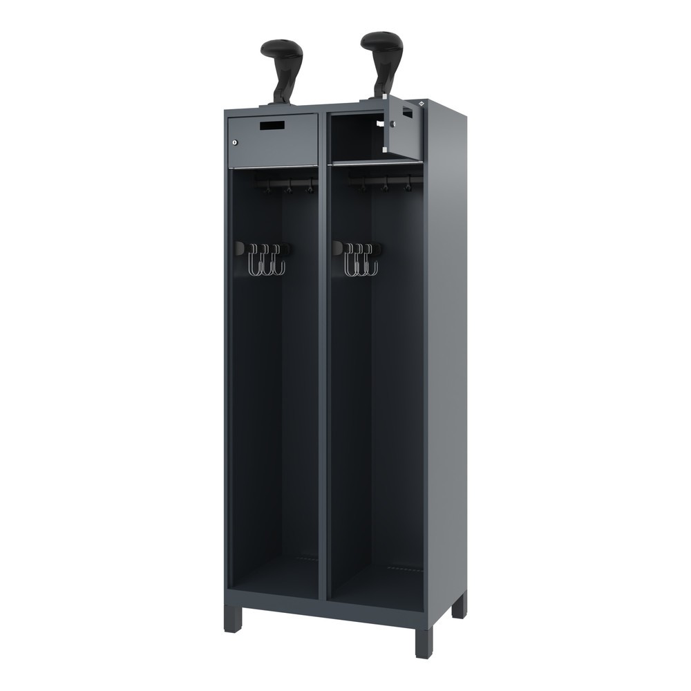Product afbeelding: C+P brandweerkast PRAKTUS, voeten, 2 compartimenten, hxbxd 1.850 x 800 x 500 mm, antracietgrijs, met helmhouder