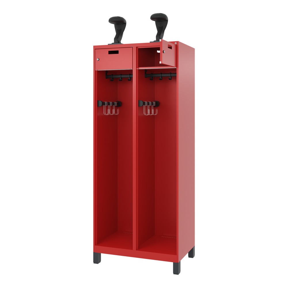 Product afbeelding: C+P brandweerkast PRAKTUS, voeten, 2 compartimenten, hxbxd 1.850 x 800 x 500 mm, vuurrood, met helmhouder