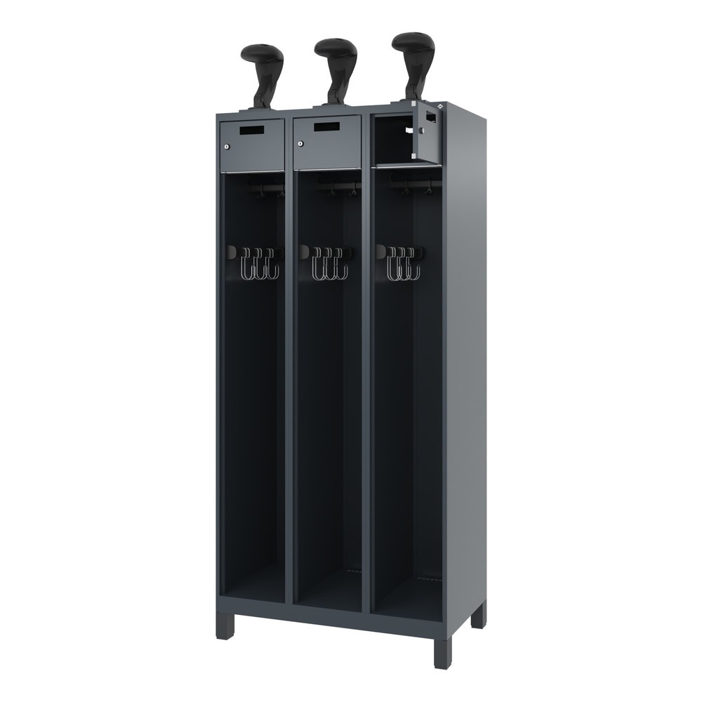 Product afbeelding: C+P brandweerkast PRAKTUS, voeten, 3 compartimenten, hxbxd 1.850 x 900 x 500 mm, antracietgrijs, met helmhouder