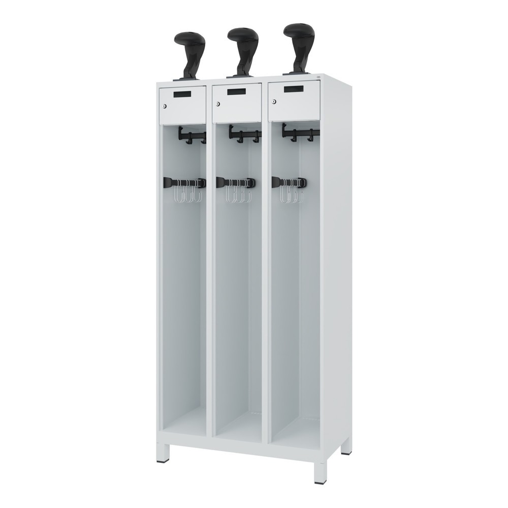 Productafbeelding nr. 5: C+P brandweerkast PRAKTUS, voeten, 3 compartimenten, hxbxd 1.850 x 900 x 500 mm, lichtgrijs, met helmhouder