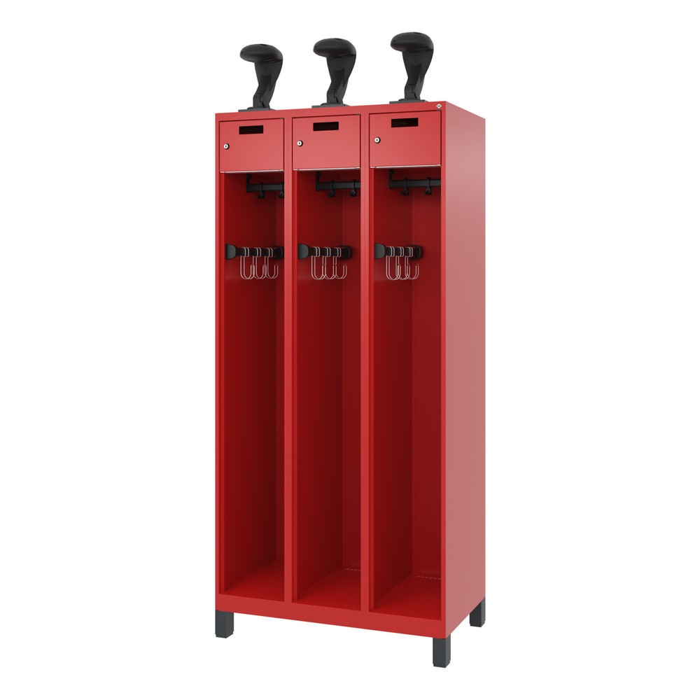Productafbeelding nr. 5: C+P brandweerkast PRAKTUS, voeten, 3 compartimenten, hxbxd 1.850 x 900 x 500 mm, vuurrood, met helmhouder