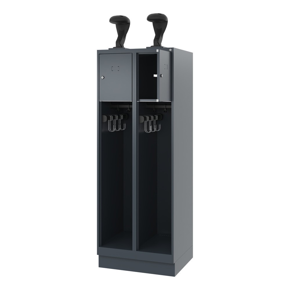 Product afbeelding: C+P brandweerkast YOUNGSTER, sokkel, 2 compartimenten, hxbxd 1.530 x 600 x 500 mm, antracietgrijs, met helmhouder