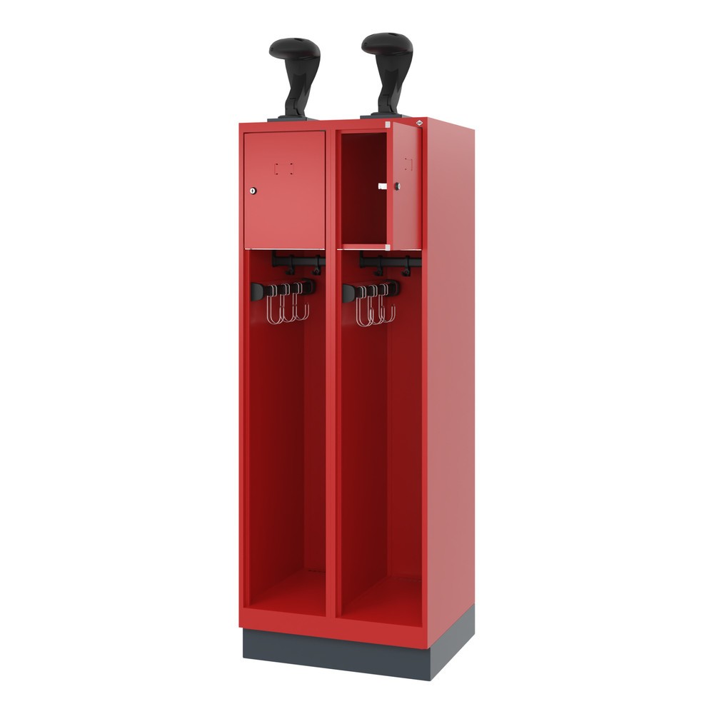 Product afbeelding: C+P brandweerkast YOUNGSTER, sokkel, 2 compartimenten, hxbxd 1.530 x 600 x 500 mm, vuurrood, met helmhouder