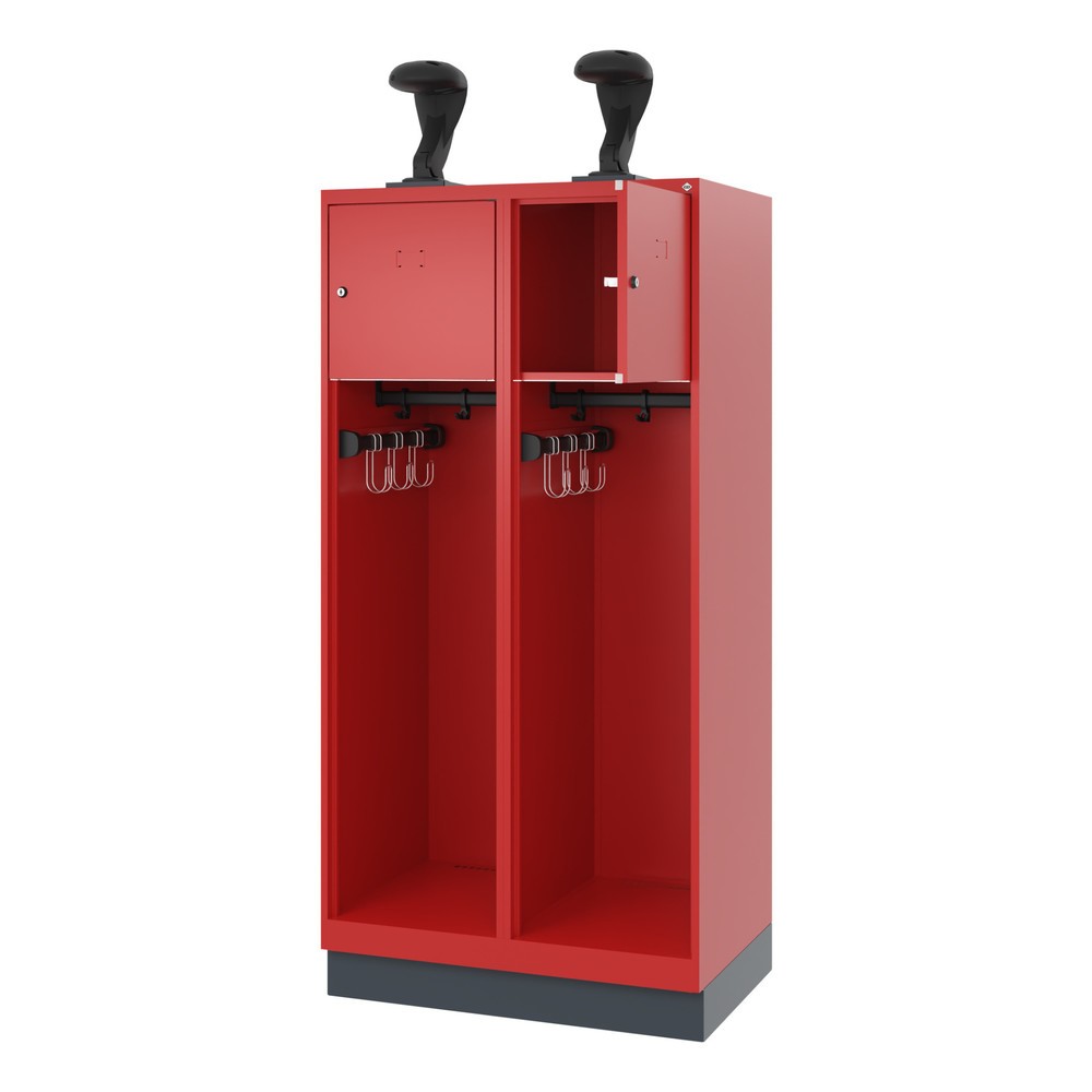 Product afbeelding: C+P brandweerkast YOUNGSTER, sokkel, 2 compartimenten, hxbxd 1.530 x 800 x 500 mm, vuurrood, met helmhouder