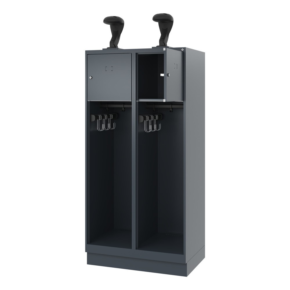 Product afbeelding: C+P brandweerkast YOUNGSTER, sokkel, 2 compartimenten, hxbxd 1.530 x 800 x 500 mm, antracietgrijs, met helmhouder