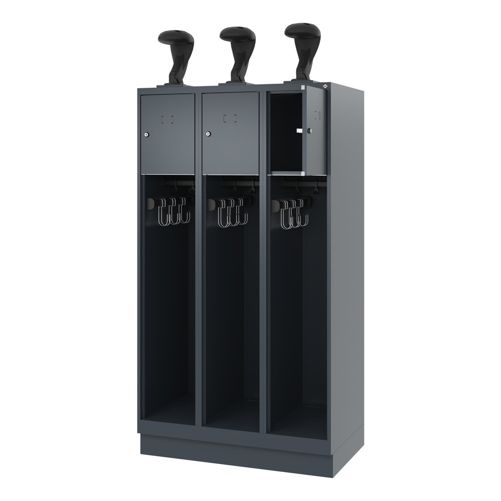 Product afbeelding: C+P brandweerkast YOUNGSTER, sokkel, 3 compartimenten, hxbxd 1.530 x 900 x 500 mm, antracietgrijs, met helmhouder