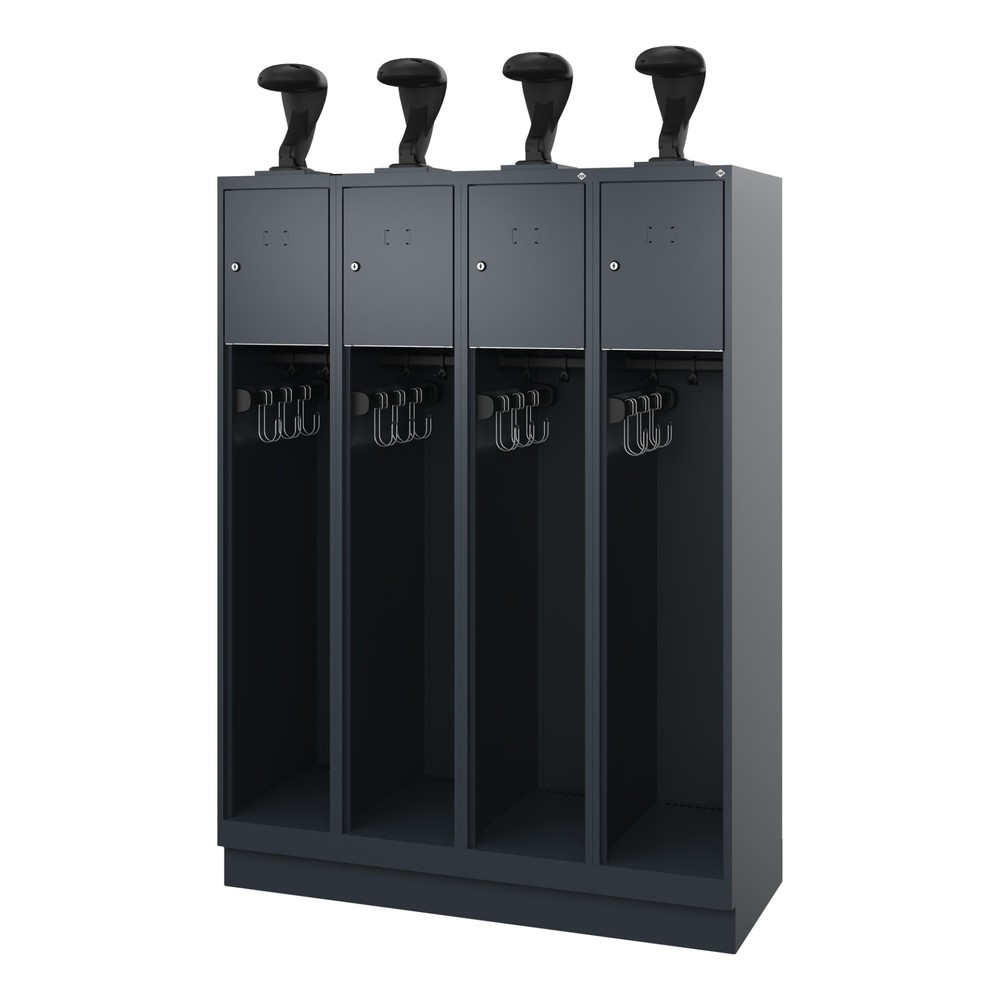 Product afbeelding: C+P brandweerkast YOUNGSTER, sokkel, 4 compartimenten, hxbxd 1.530 x 1.200 x 500 mm, antracietgrijs, met helmhouder