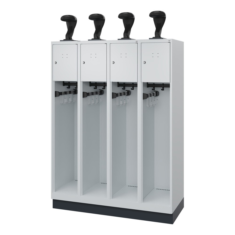 Product afbeelding: C+P brandweerkast YOUNGSTER, sokkel, 4 compartimenten, hxbxd 1.530 x 1.200 x 500 mm, lichtgrijs, met helmhouder