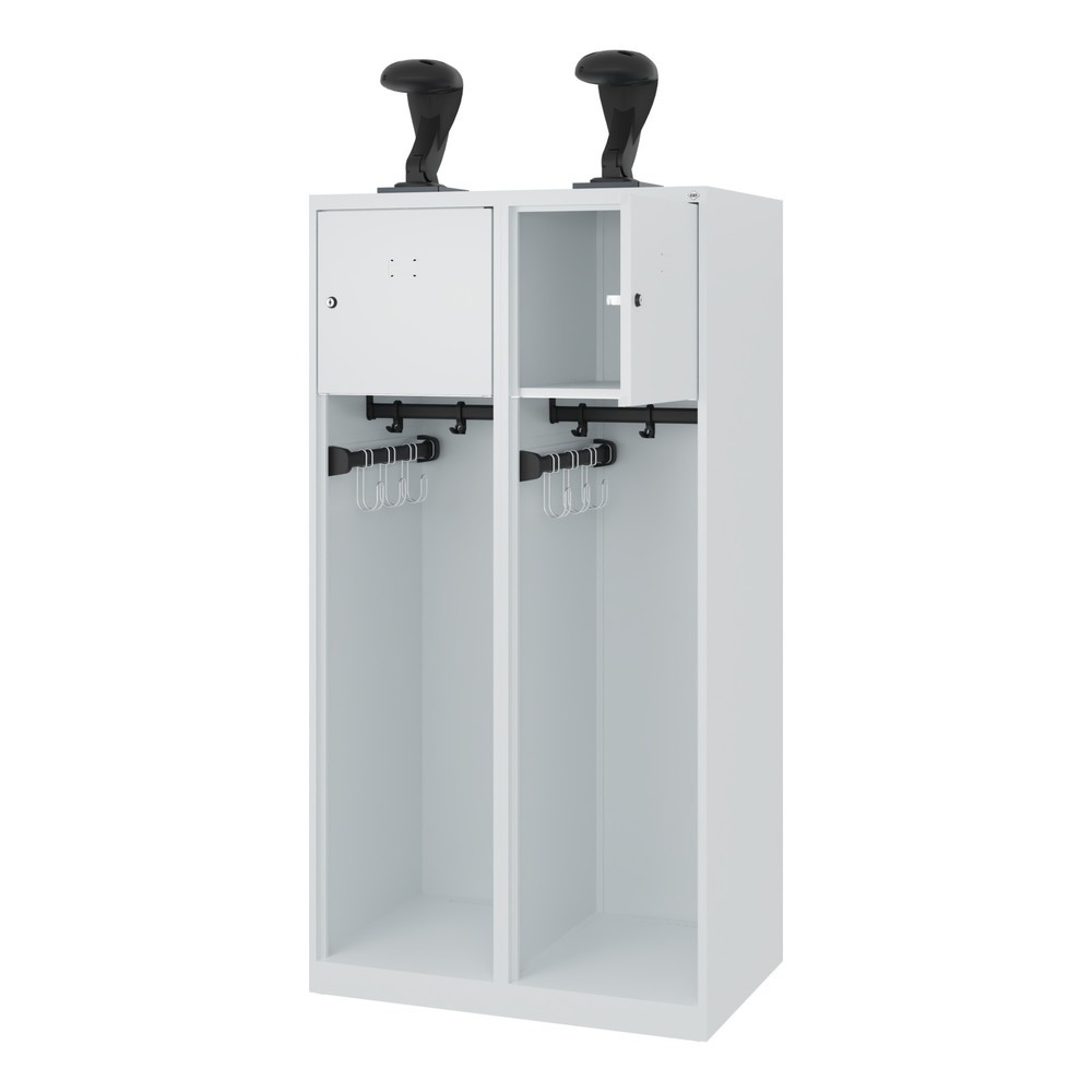Product afbeelding: C+P brandweerkast YOUNGSTER, vloerglijders, 2 compartimenten, hxbxd 1.530 x 800 x 500 mm, lichtgrijs, met helmhouder