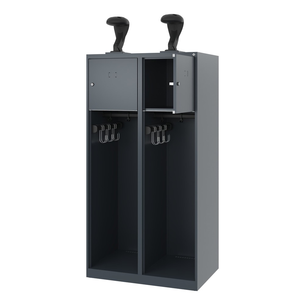 Product afbeelding: C+P brandweerkast YOUNGSTER, vloerglijders, 2 compartimenten, hxbxd 1.530 x 800 x 500 mm, antracietgrijs, met helmhouder