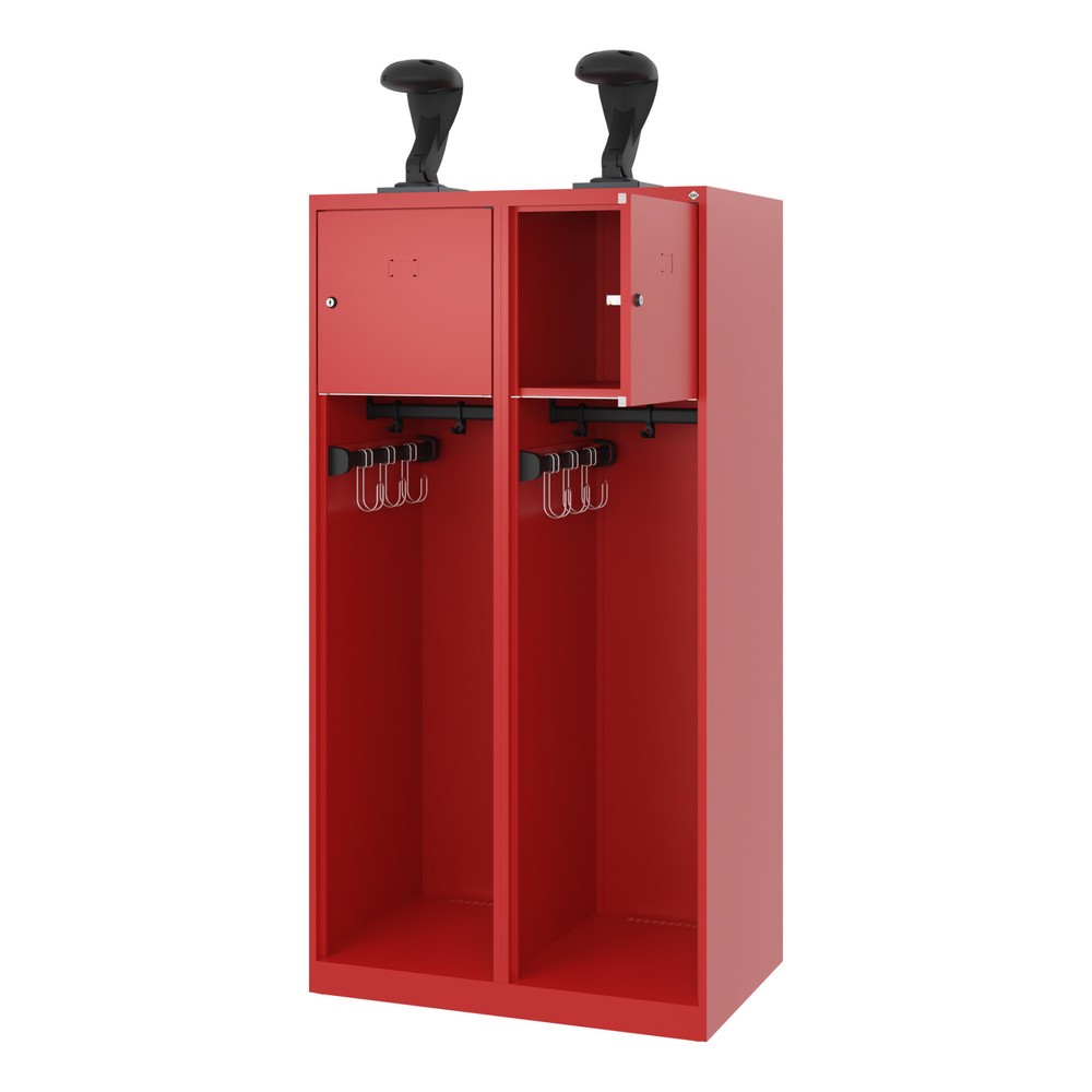 Product afbeelding: C+P brandweerkast YOUNGSTER, vloerglijders, 2 compartimenten, hxbxd 1.530 x 800 x 500 mm, vuurrood, met helmhouder