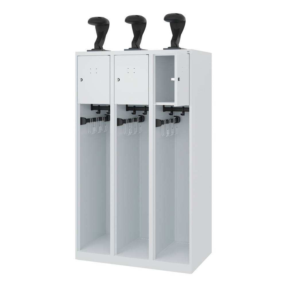 Product afbeelding: C+P brandweerkast YOUNGSTER, vloerglijders, 3 compartimenten, hxbxd 1.530 x 900 x 500 mm, lichtgrijs, met helmhouder