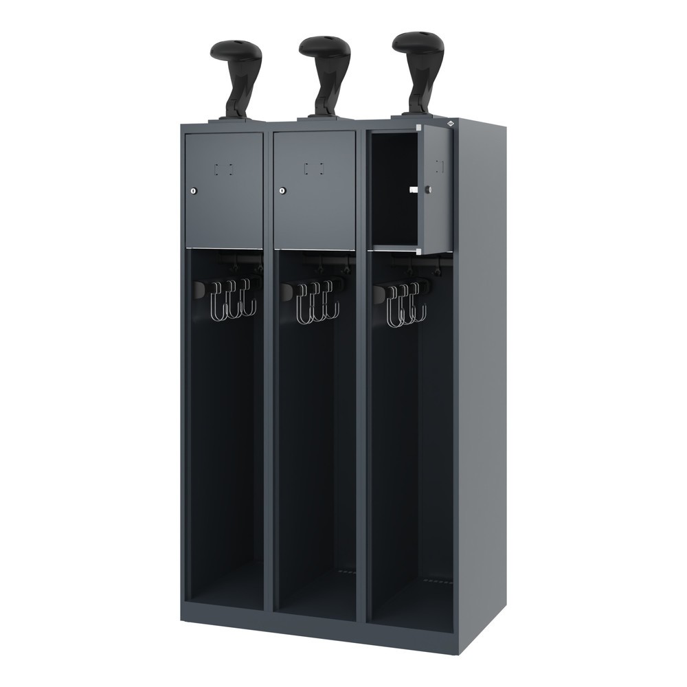 Product afbeelding: C+P brandweerkast YOUNGSTER, vloerglijders, 3 compartimenten, hxbxd 1.530 x 900 x 500 mm, antracietgrijs, met helmhouder