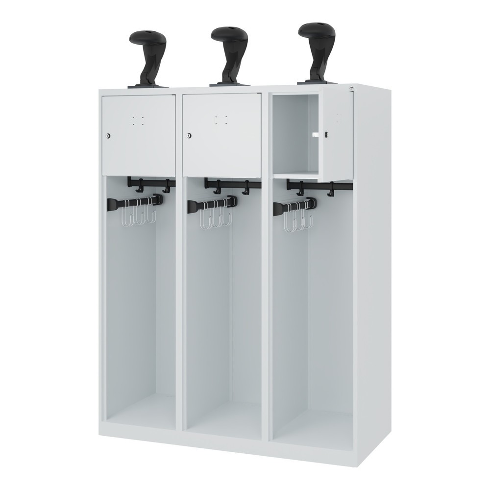 Product afbeelding: C+P brandweerkast YOUNGSTER, vloerglijders, 3 compartimenten, hxbxd 1.530 x 1.200 x 500 mm, lichtgrijs, met helmhouder