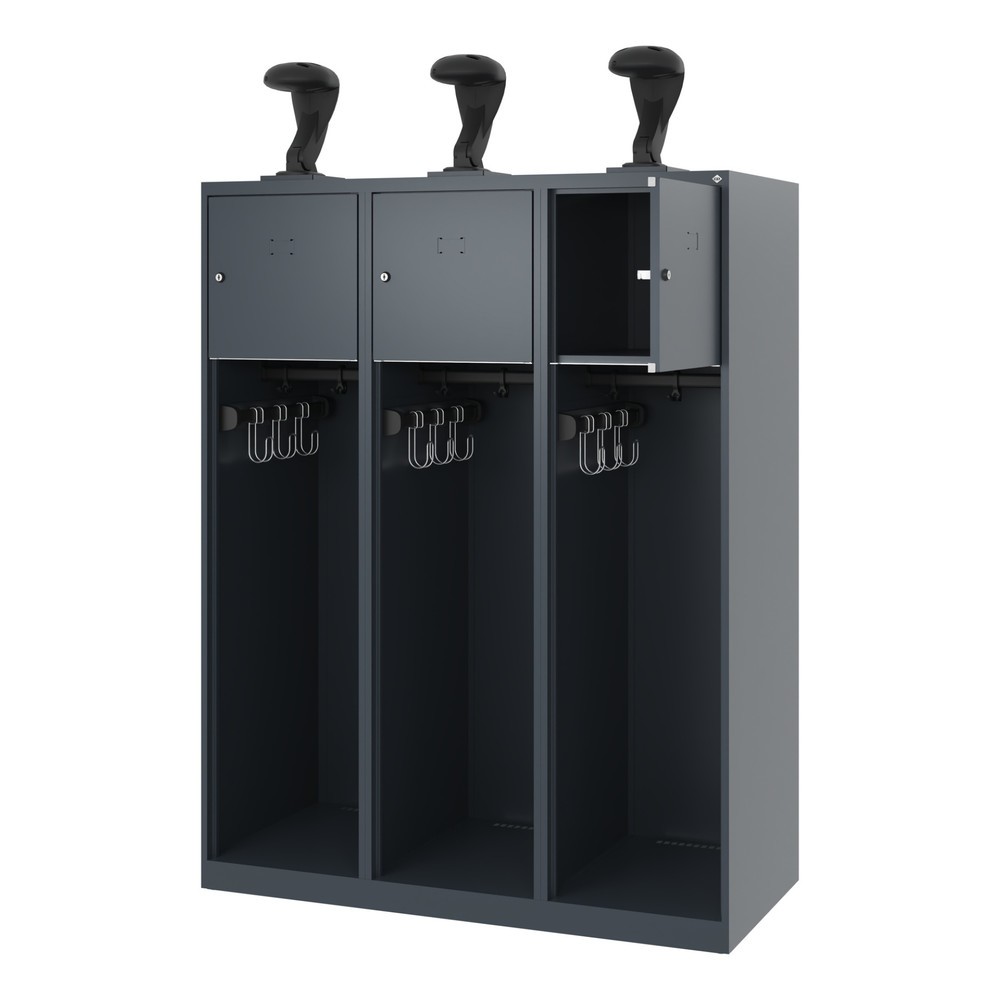 Product afbeelding: C+P brandweerkast YOUNGSTER, vloerglijders, 3 compartimenten, hxbxd 1.530 x 1.200 x 500 mm, antracietgrijs, met helmhouder