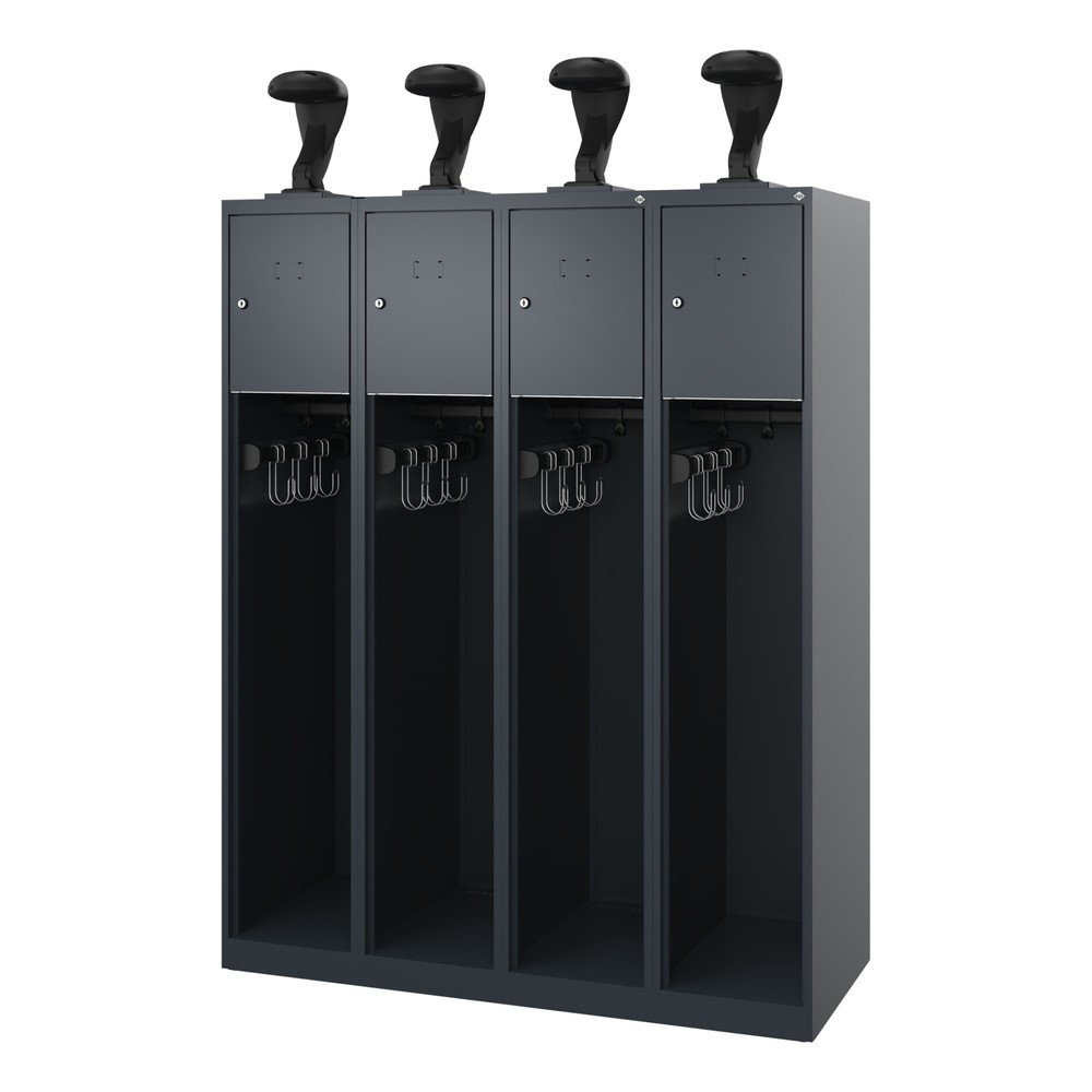 Product afbeelding: C+P brandweerkast YOUNGSTER, vloerglijders, 4 compartimenten, hxbxd 1.530 x 1.200 x 500 mm, antracietgrijs, met helmhouder