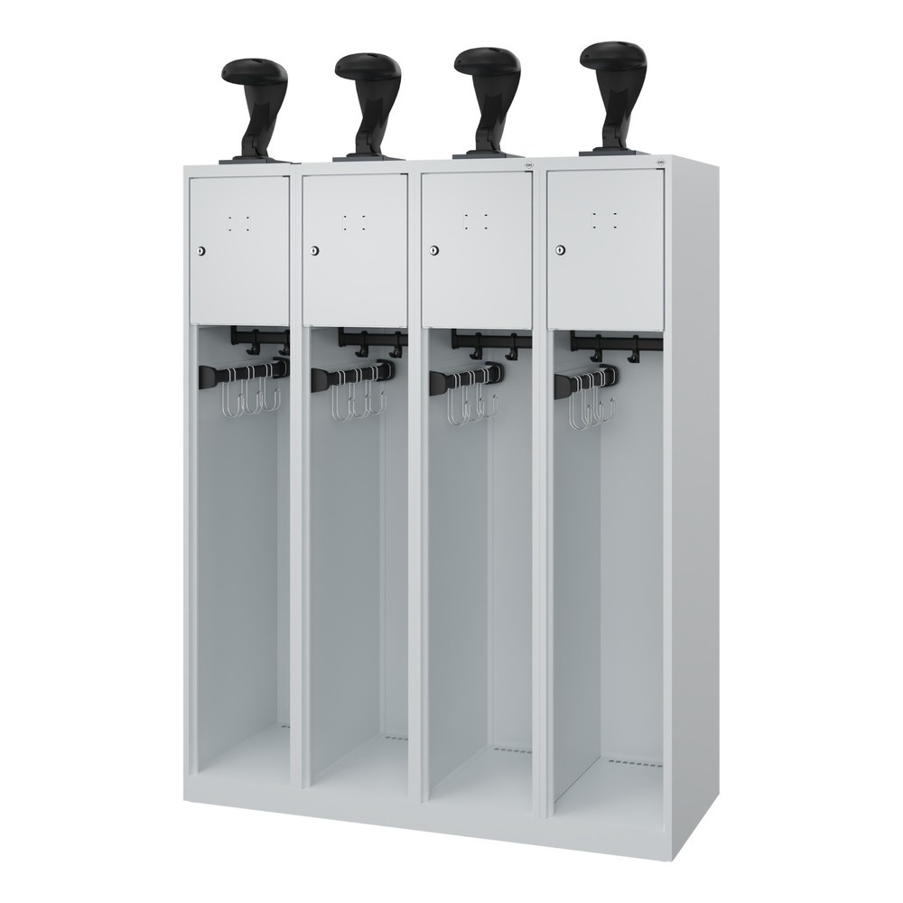 Product afbeelding: C+P brandweerkast YOUNGSTER, vloerglijders, 4 compartimenten, hxbxd 1.530 x 1.200 x 500 mm, lichtgrijs, met helmhouder