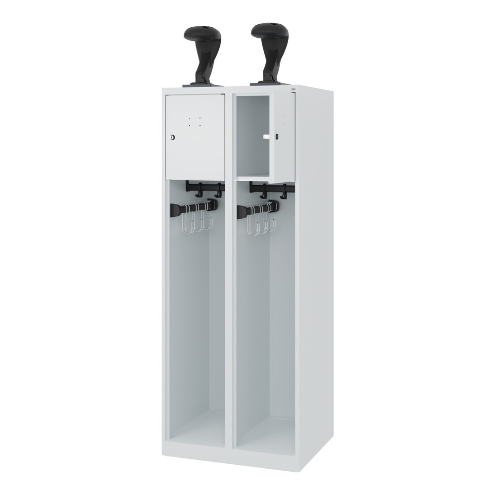 Product afbeelding: C+P brandweerkast YOUNGSTER, vloerglijders, 2 compartimenten, hxbxd 1.530 x 600 x 500 mm, lichtgrijs, met helmhouder
