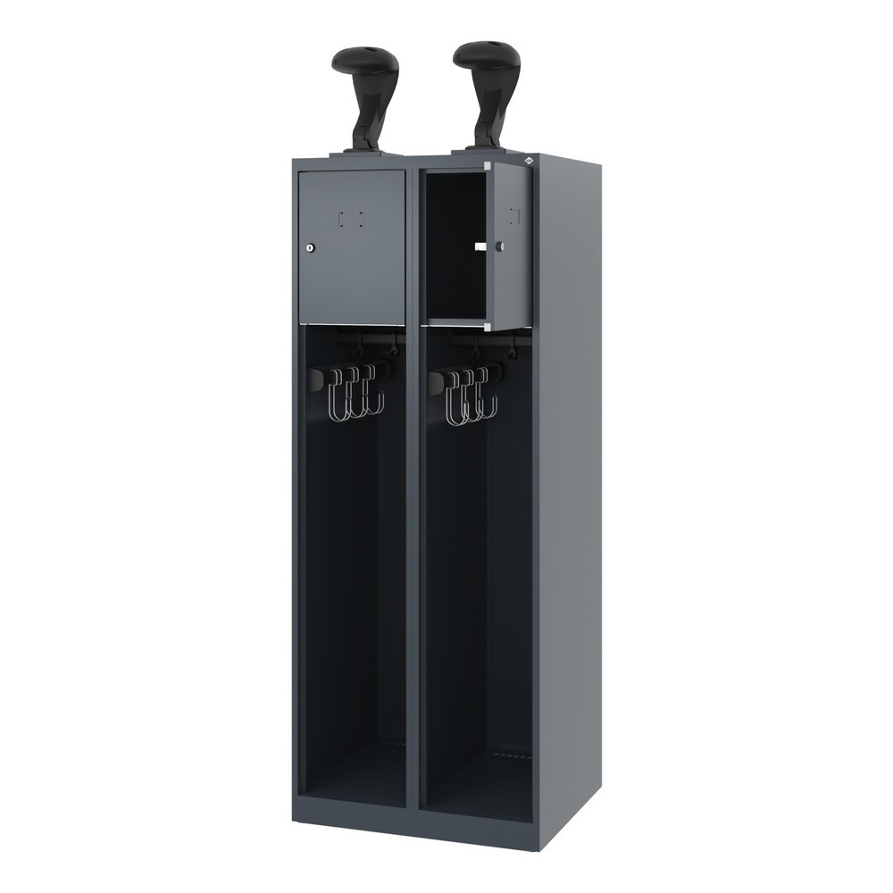 Product afbeelding: C+P brandweerkast YOUNGSTER, vloerglijders, 2 compartimenten, hxbxd 1.530 x 600 x 500 mm, antracietgrijs, met helmhouder