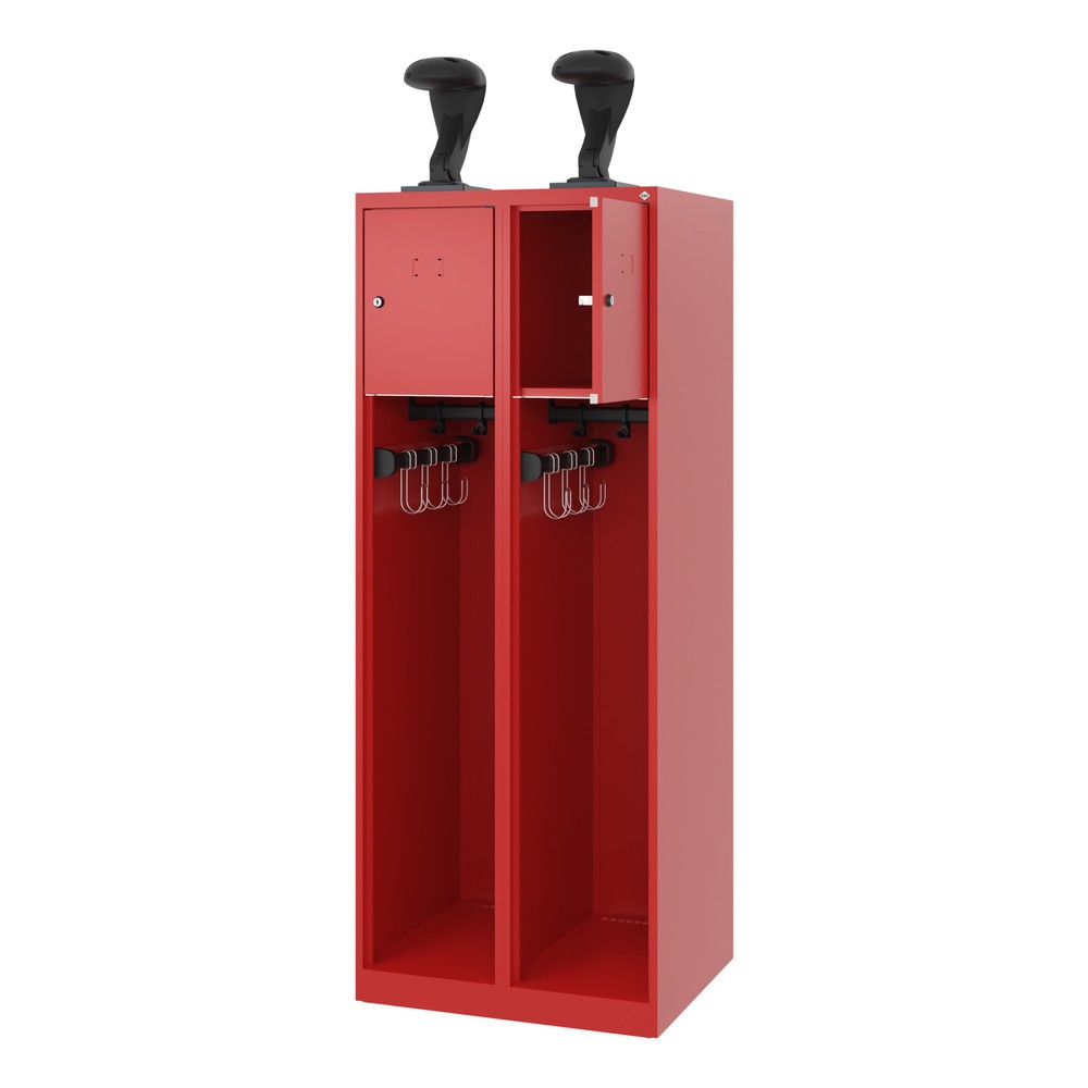 Product afbeelding: C+P brandweerkast YOUNGSTER, vloerglijders, 2 compartimenten, hxbxd 1.530 x 600 x 500 mm, vuurrood, met helmhouder