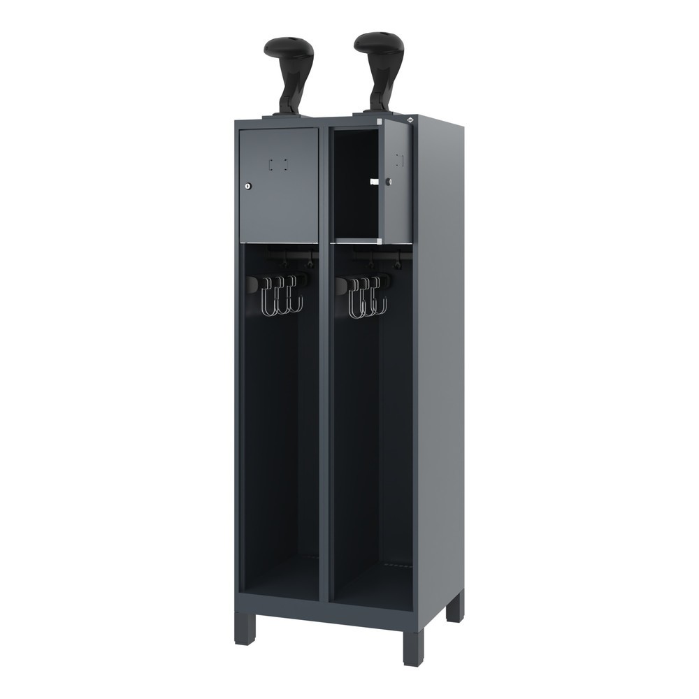 Product afbeelding: C+P brandweerkast YOUNGSTER, voeten, 2 compartimenten, hxbxd 1.530 x 600 x 500 mm, antracietgrijs, met helmhouder