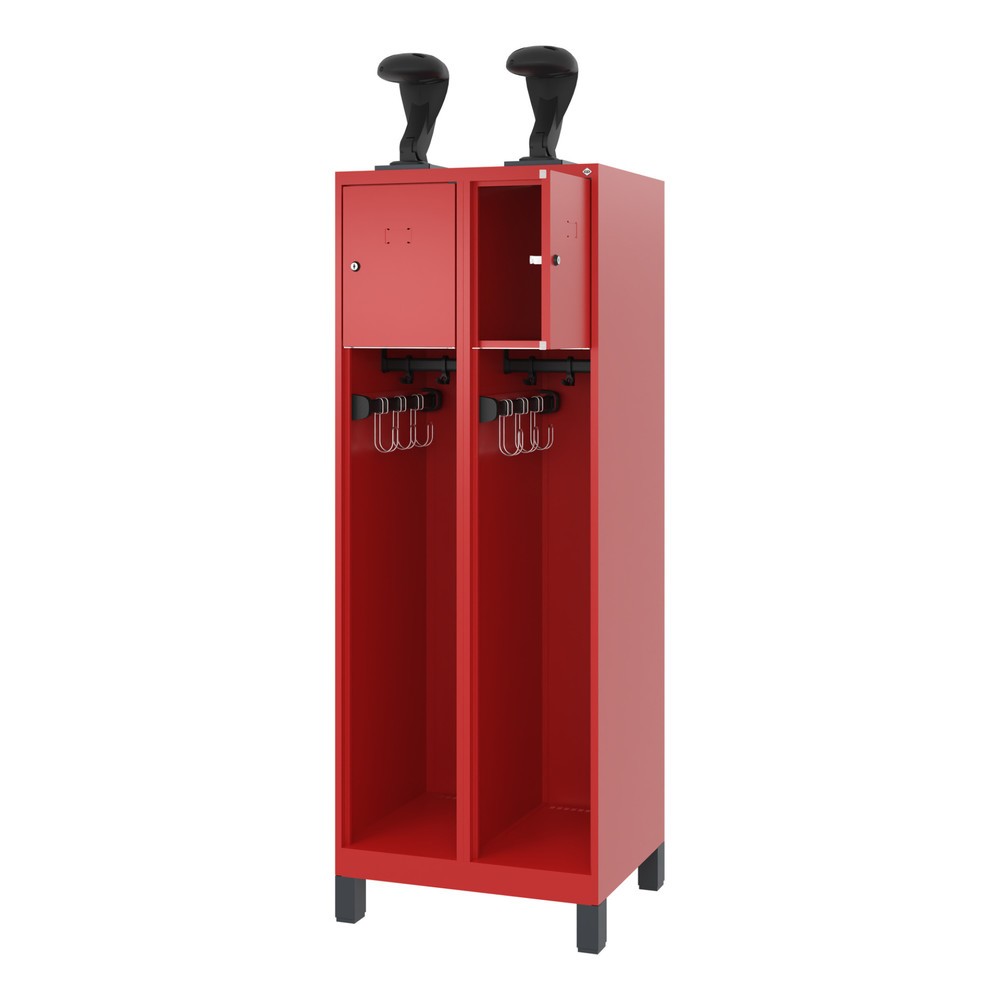 Product afbeelding: C+P brandweerkast YOUNGSTER, voeten, 2 compartimenten, hxbxd 1.530 x 600 x 500 mm, vuurrood, met helmhouder