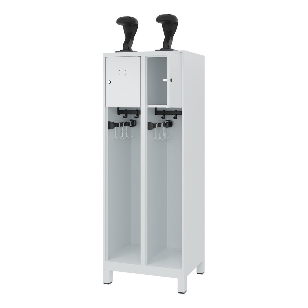 Product afbeelding: C+P brandweerkast YOUNGSTER, voeten, 2 compartimenten, hxbxd 1.530 x 600 x 500 mm, lichtgrijs, met helmhouder