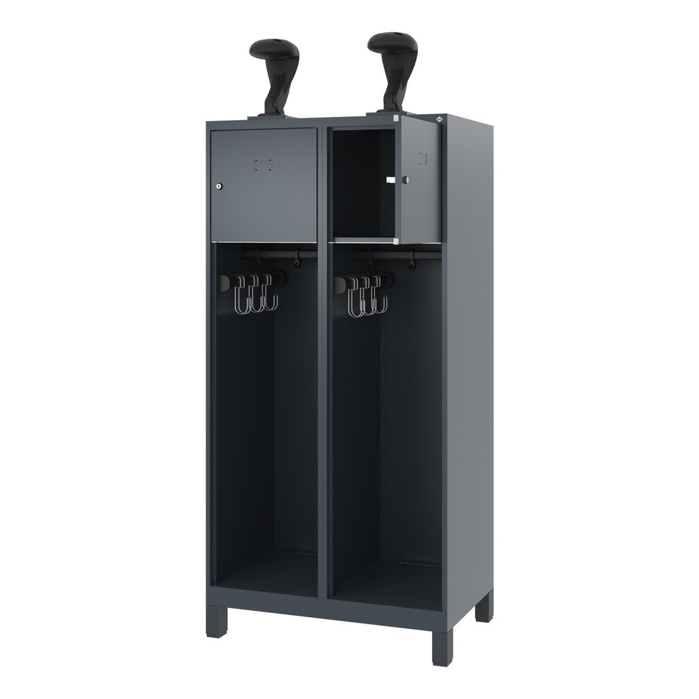 Product afbeelding: C+P brandweerkast YOUNGSTER, voeten, 2 compartimenten, hxbxd 1.530 x 800 x 500 mm, antracietgrijs, met helmhouder