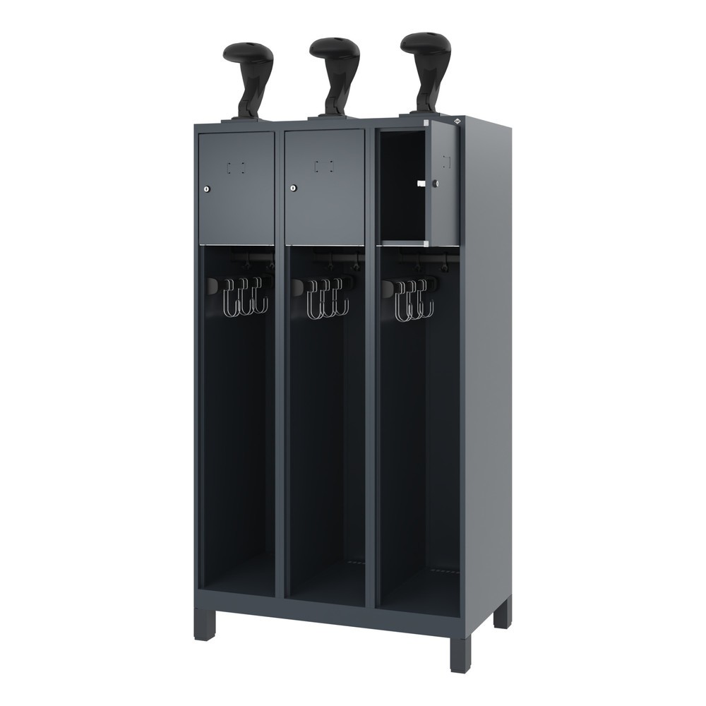 Product afbeelding: C+P brandweerkast YOUNGSTER, voeten, 3 compartimenten, hxbxd 1.530 x 900 x 500 mm, antracietgrijs, met helmhouder